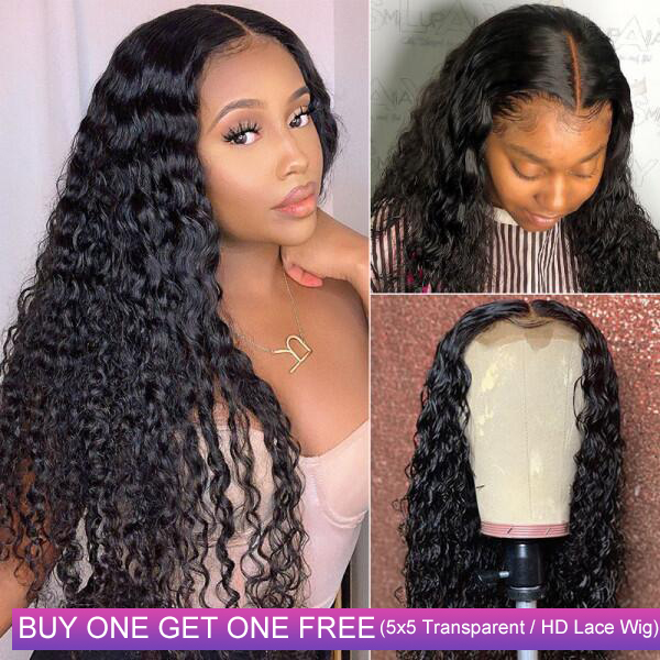 Stema 5x5 HD / Transparent Lace Closure Human Hair Wig Constructed By Bundles With Closure 150% Density